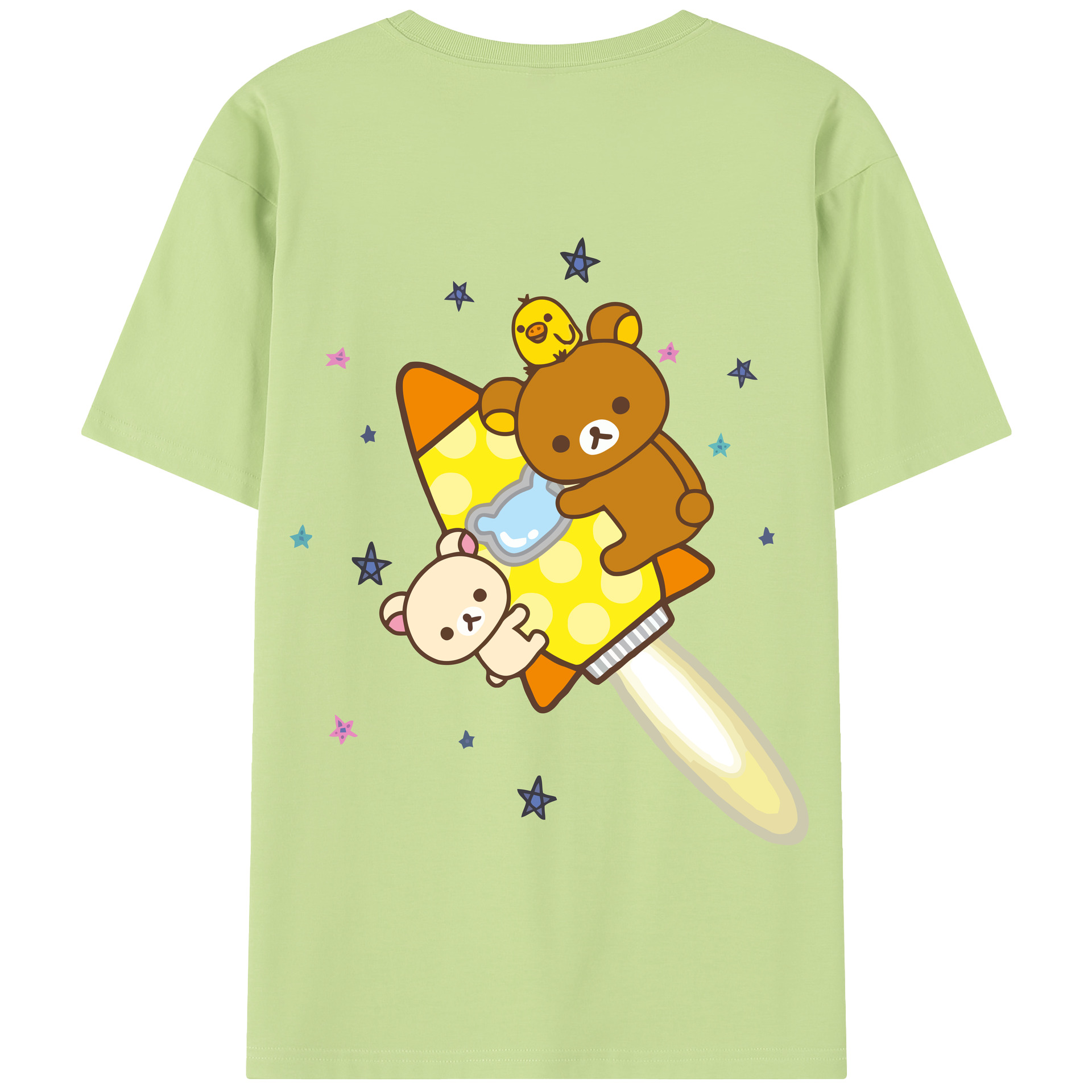 （画像用） リラックマ リラックマ キイロイトリ Rilakkuma Korilakkuma Kiiroitori 綿100％半袖Tシャツ（背面プリント）